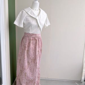 Vintage 60s White and Pink Paisley Boho Maxi Dress